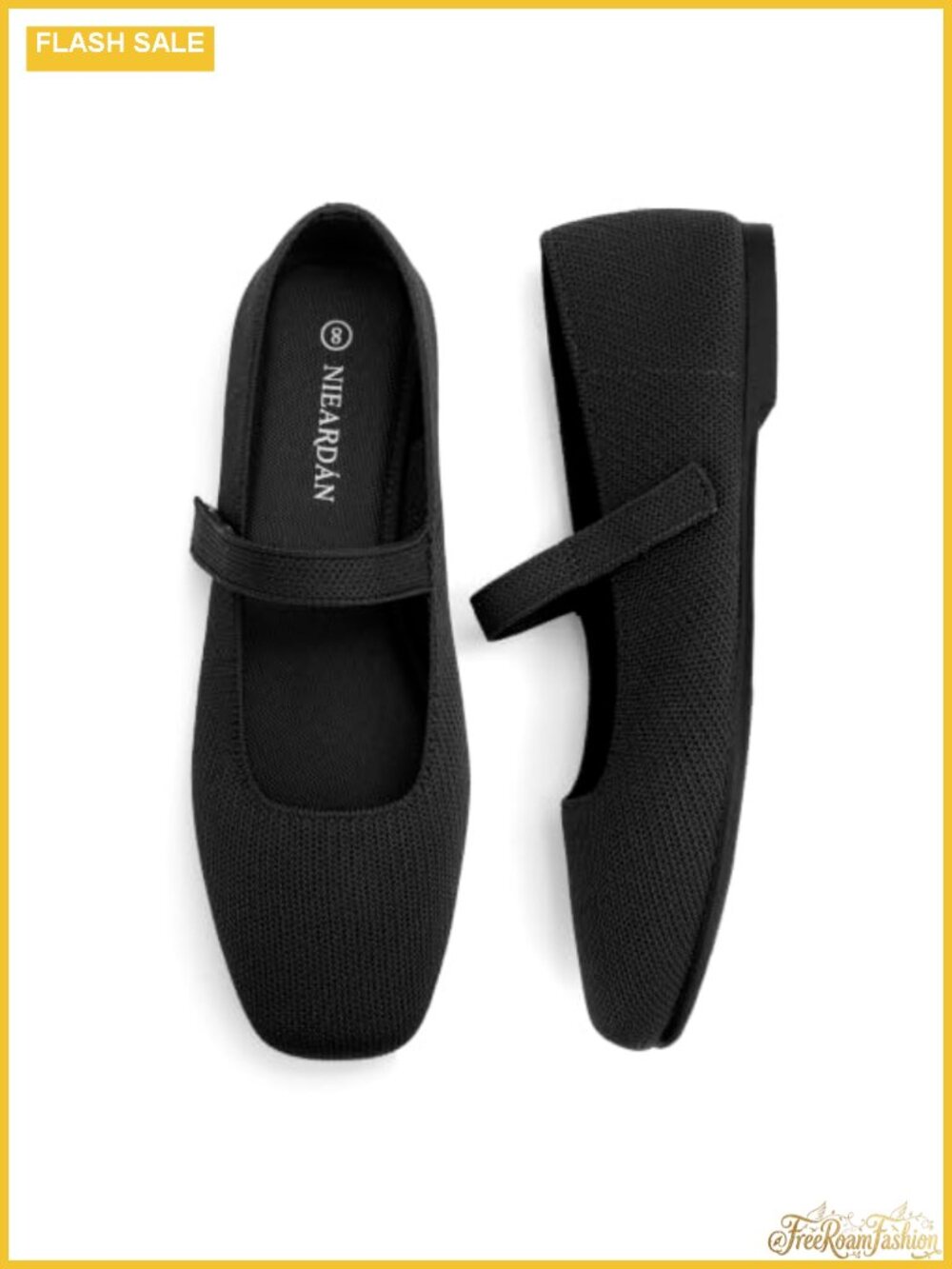 Women's Mary Jane Square Toe Lightweight Knit Ballet Flats